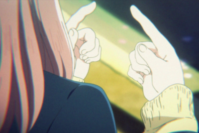 Anime female figure with hands signaling sign language