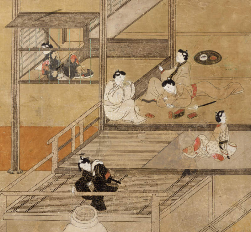 A group of wakashū enjoying themselves in an elegant setting.